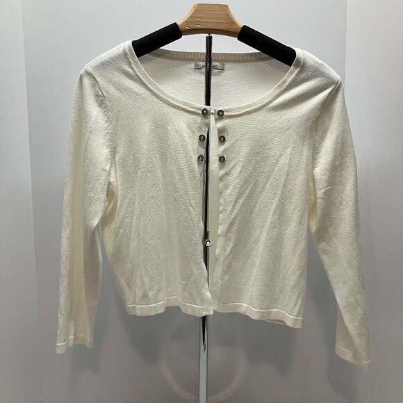 New York & Company white cropped 3/4 sleeve cardigan rhinestone buttons size M - Picture 1 of 5